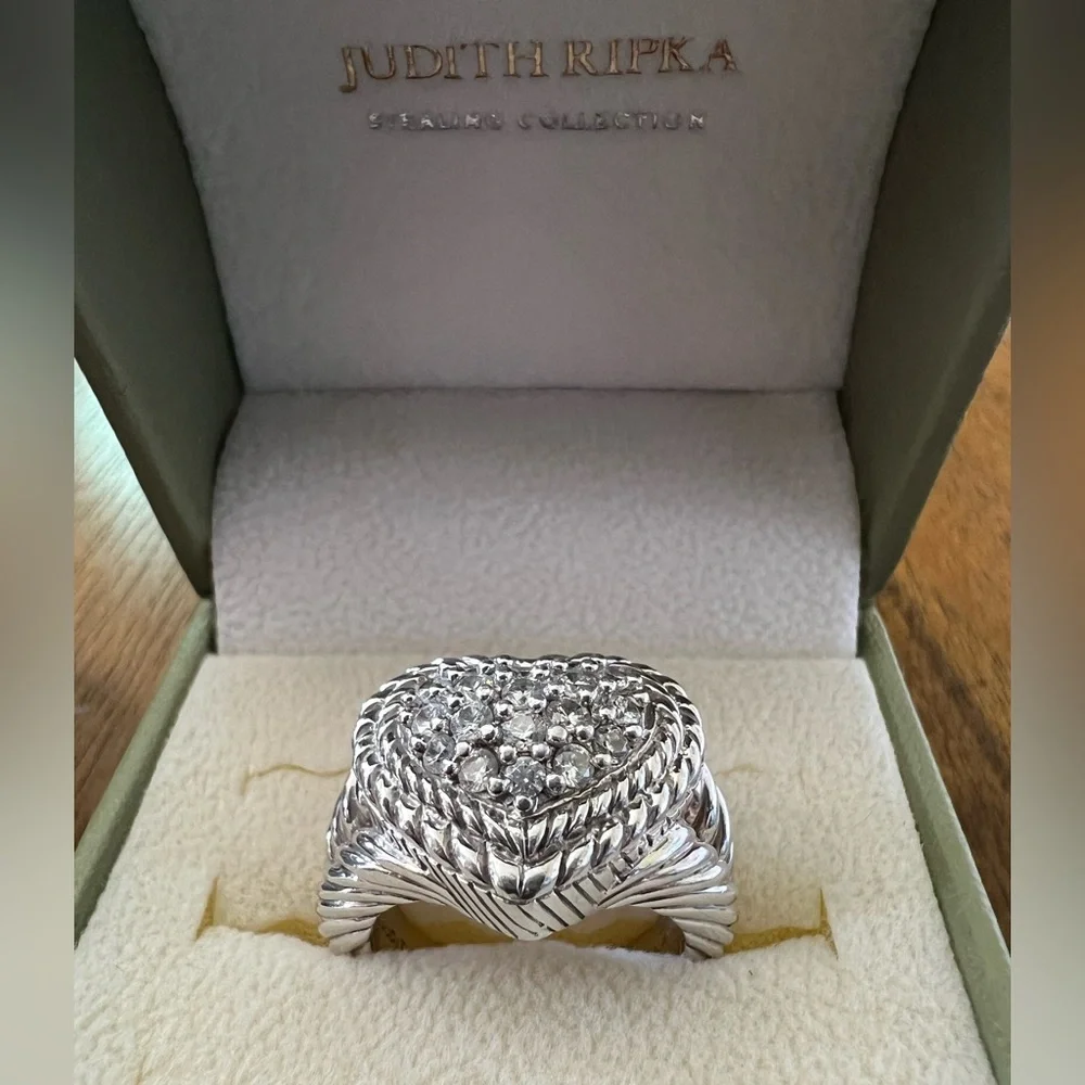 Judith Ripka Sterling Silver Pavé Heart Diamonique CZ Ring Size 6 - Picture 4 of 15